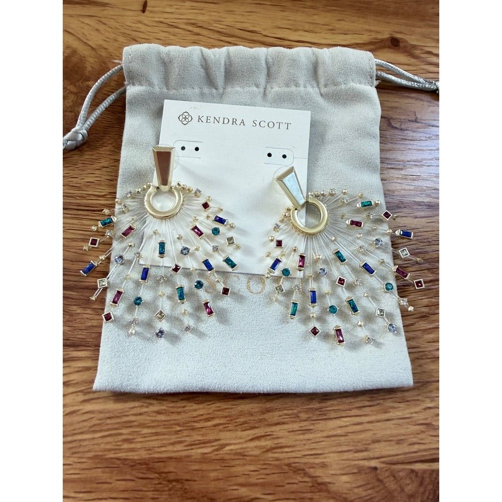 Kendra Scott Fabia Statement Earrings Gold Multicolor Jewel NWOT
